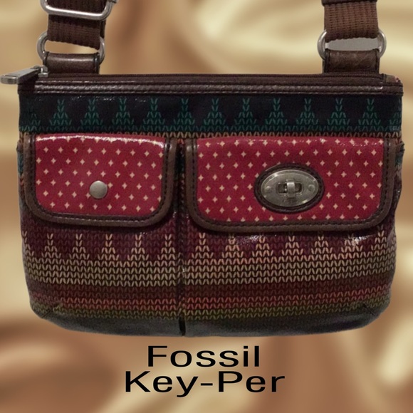 Fossil Key-Per Boho Crossbody/Shoulder Bag, Brown & Red - Picture 1 of 12